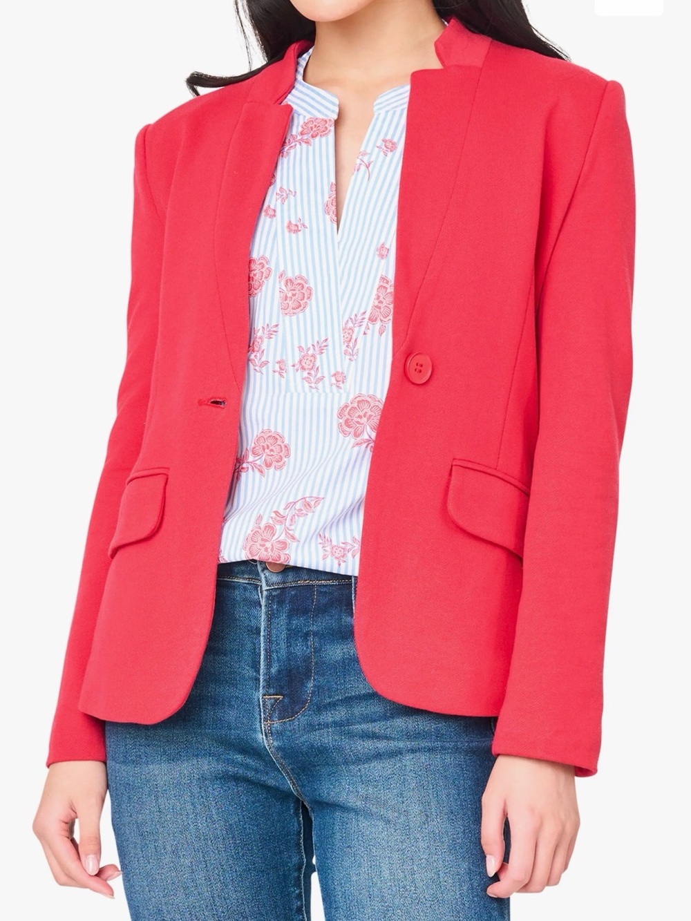 Gibsonlook Red Inverted Notch Collar Cotton Blend Knit Blazer